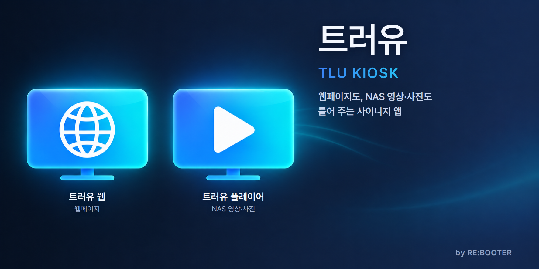 트러유 · TLU KIOSK — 웹페이지도, NAS 영상·사진도 틀어 주는 사이니지 앱. 트러유 웹과 트러유 플레이어